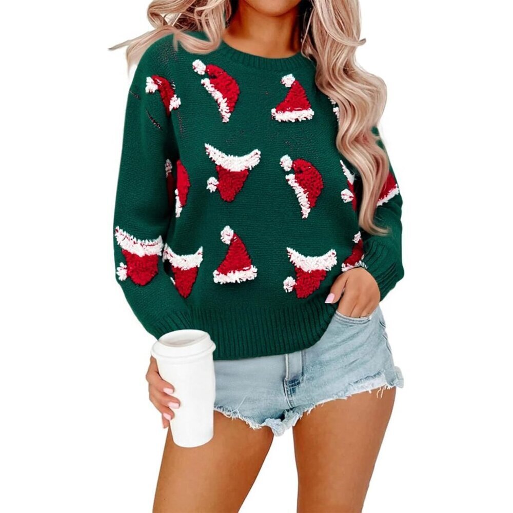 Womens Chunky Ugly Christmas Sweater Oversized Batwing Crewneck Warm Festive